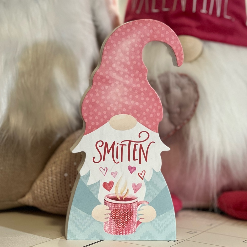 One left❗️SMITTEN Valentine’s Gnome Wood Block Decor